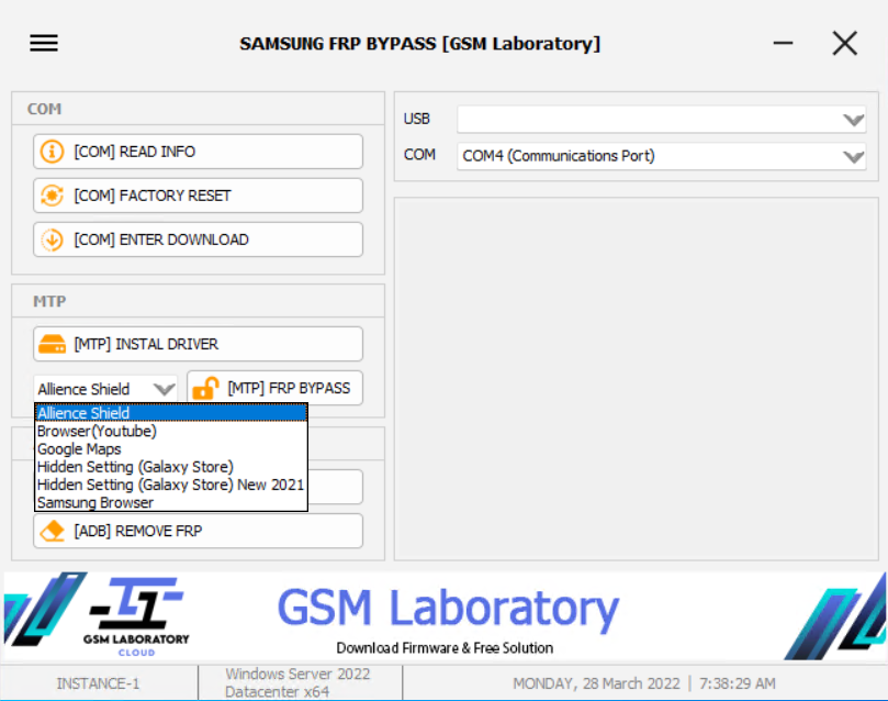 Samsung FRP Bypass Tool GSM Laboratory Tool V1.0 The Free FRP Unlock Tool