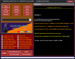Download Gorontalo MTK Tool V4.5 Updated For Qualcomm Oppo Reno Activated Free Gorontalo MTK Tool V4.5 Free Activator Auto Loader Added Gorontalo MTK Tool Supported Brands: oppo Samsung vivo realme Xiaomi  infinix Lenovo  Huawei Asus Meizu Tecno other MTK More devices suported  Gorontalo MTK Tool Featured Functions Format Factory Erase FRP Format OLD Type Safe Format Data Bypass Auth MTK Backup Dump Boot Erase FRP New OS Remove Demo VIVO Erase NV (Baseband) Read Dump Preloader Erase FRP (Samsung) Backup OEM (Huawei) Erase Mi Cloud TAM Restore OEM (Huawei) (UBL)Unlock Bootloader Remove Demo CPH/RMX Gorontalo MTK Tool V4.5 Fastboot Mode Read Info VIVO, Xiaomi, Huawei Install all driver Qualcomm 9008 and all mtk soc's Gorontalo MTK Tool Changelog !!! Qualcomm OPPO-Realme-RENO Models Support !!! OPPO CPH OPPO A53s (CPH2139) OPPO A33 (CPH2137) OPPO F17 (CPH2095) OPPO F19 (CPH2219) OPPO A53 (CPH2127) OPPO A73 (CPH2099) OPPO A74 (CPH2219) OPPO A95 (CPH2365) RENO- Realme RENO 4 (CPH2113) RENO 5 (CPH2159) RENO 6 (CPH2235) Realme 7i (RMX2103) Realme C15 (RMX2195) Realme C17 (RMX2101) Support Function OPPO-RENO-Realme: Erase Frp - Google Account Pattern - PIN Video Guide On How To Install Activate and Use Gorontalo MTK Tool V4.5  WATCH NOW Download Gorontalo MTK Tool V4.5 Updated For Qualcomm Oppo Reno Activated Free Gorontalo MTK Tool V4.5 Free Activator Auto Loader Added No Registration / Activated Needed