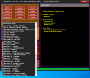 Download Gorontalo MTK Tool V4.5 Updated For Qualcomm Oppo Reno Activated Free Gorontalo MTK Tool V4.5 Free Activator Auto Loader Added Gorontalo MTK Tool Supported Brands: oppo Samsung vivo realme Xiaomi  infinix Lenovo  Huawei Asus Meizu Tecno other MTK More devices suported  Gorontalo MTK Tool Featured Functions Format Factory Erase FRP Format OLD Type Safe Format Data Bypass Auth MTK Backup Dump Boot Erase FRP New OS Remove Demo VIVO Erase NV (Baseband) Read Dump Preloader Erase FRP (Samsung) Backup OEM (Huawei) Erase Mi Cloud TAM Restore OEM (Huawei) (UBL)Unlock Bootloader Remove Demo CPH/RMX Gorontalo MTK Tool V4.5 Fastboot Mode Read Info VIVO, Xiaomi, Huawei Install all driver Qualcomm 9008 and all mtk soc's Gorontalo MTK Tool Changelog !!! Qualcomm OPPO-Realme-RENO Models Support !!! OPPO CPH OPPO A53s (CPH2139) OPPO A33 (CPH2137) OPPO F17 (CPH2095) OPPO F19 (CPH2219) OPPO A53 (CPH2127) OPPO A73 (CPH2099) OPPO A74 (CPH2219) OPPO A95 (CPH2365) RENO- Realme RENO 4 (CPH2113) RENO 5 (CPH2159) RENO 6 (CPH2235) Realme 7i (RMX2103) Realme C15 (RMX2195) Realme C17 (RMX2101) Support Function OPPO-RENO-Realme: Erase Frp - Google Account Pattern - PIN Video Guide On How To Install Activate and Use Gorontalo MTK Tool V4.5  WATCH NOW Download Gorontalo MTK Tool V4.5 Updated For Qualcomm Oppo Reno Activated Free Gorontalo MTK Tool V4.5 Free Activator Auto Loader Added No Registration / Activated Needed