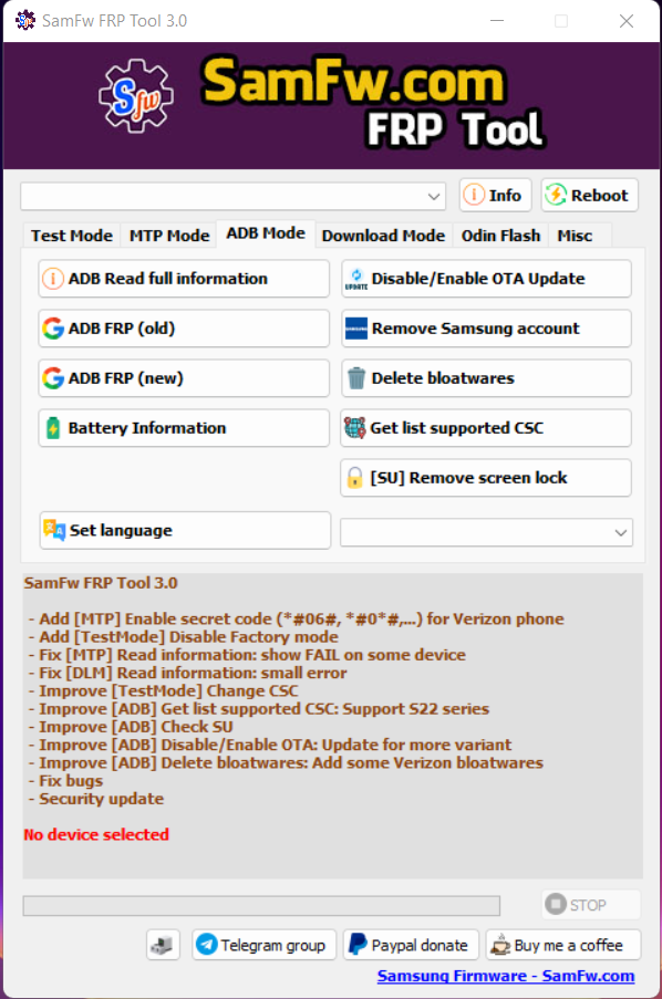 SamFw FRP Tool 3.0 - Remove Samsung FRP one click FREE FRPTool Download SamFw FRP Tool V3.0