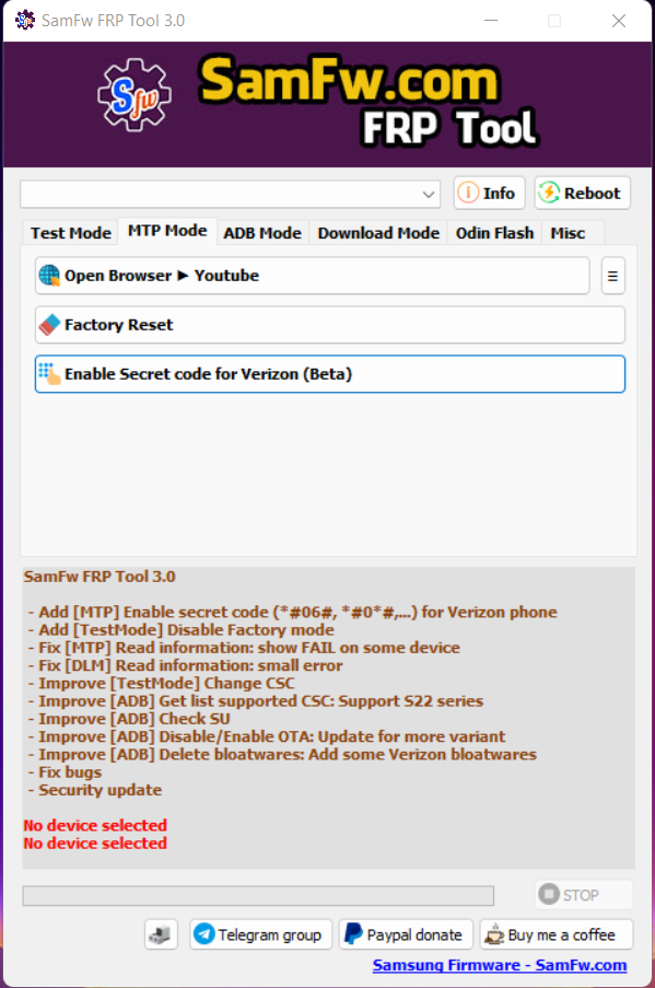 SamFw FRP Tool 3.0 - Remove Samsung FRP one click FREE FRPTool Download SamFw FRP Tool V3.0