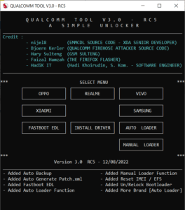 Download Free Qualcomm Tool V3.0 - RC5 A Simple Unlocker Tool 2022 Qualcomm Tool V3.0 - RC5 - For UFS EMMC Command Line Tool