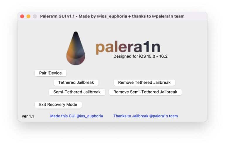 Download Official Update Palera1n iOS 15.0-16.2 semi-tethered checkm8 jailbreak 2022 Palera1n Breaking news Build 1.4.0 GUI V1.1