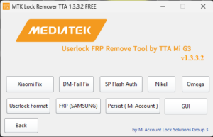 FREE MTK Lock Remover TTA 2024 - V1.3.3.2 Mediatek Userlock FRP Remove Tool by TTA Mi G3 V1.3.3.2 - Mi Account Lock Solution Group 3